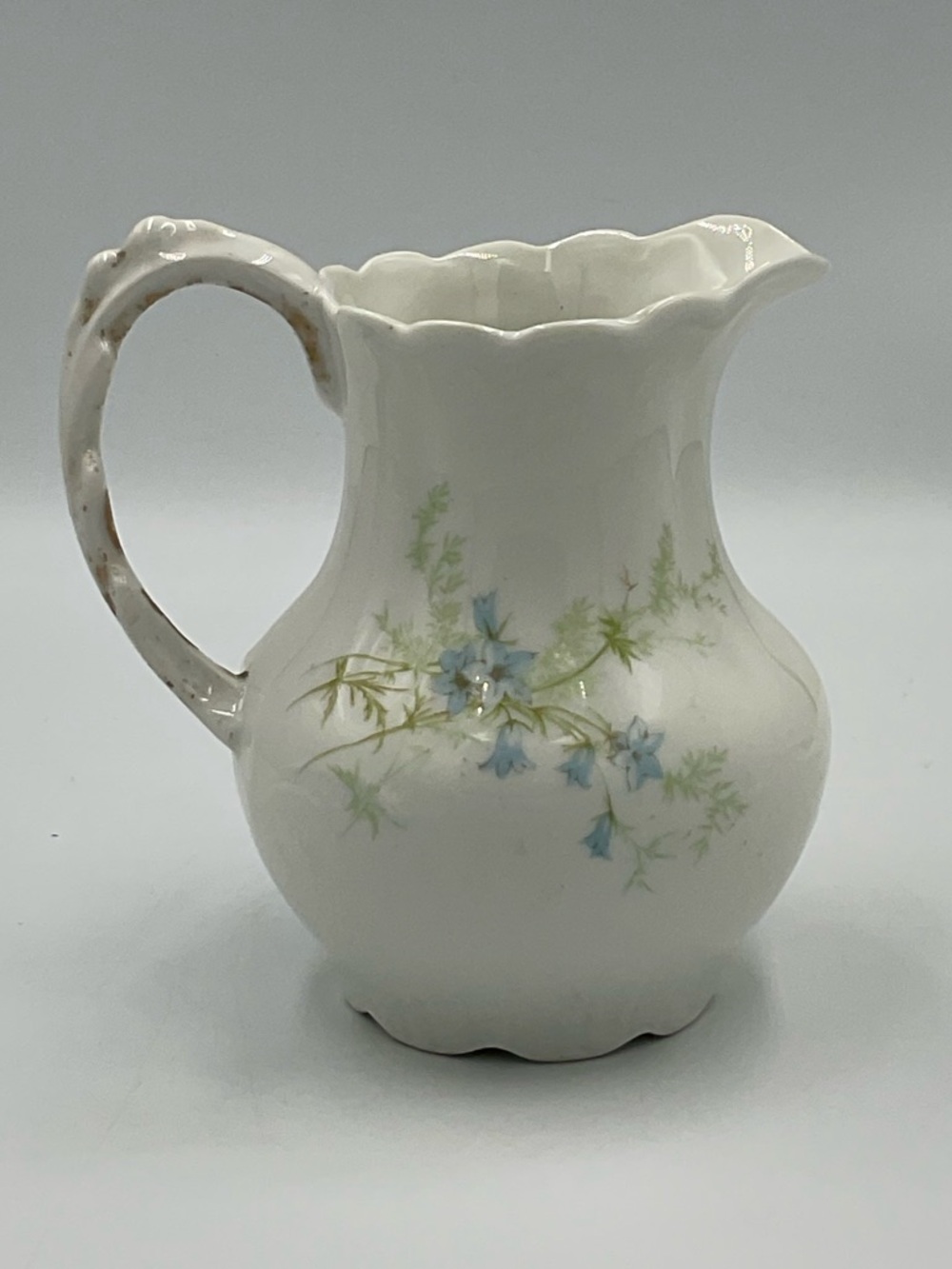 Antique Jean Pouyat Limoges (J.P.L.) Porcelain Pitcher with Blue Floral Design